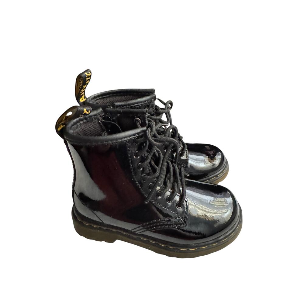 Dr. Martens Kids Boots Size 8 Youth Black Patent Lace Up Combat Boots